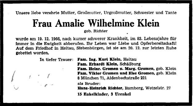 Richter Amalie 1893-1967 Todesanzeige